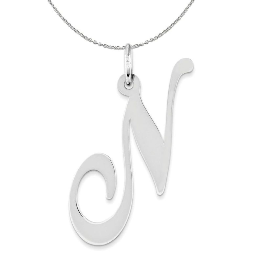 Silver, Ella Collection, LG Fancy Script Initial N Necklace - 20 In